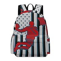 USA American Flag Basketball Laptop Backpack for Women Men Cute Shoulder Bag Printed Daypack for Travel Sports Work