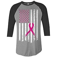 Threadrock Pink Ribbon Breast Cancer Awareness Flag Unisex Raglan T-Shirt