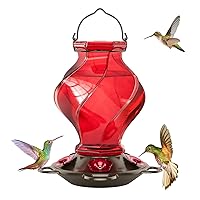Auslar Hummingbird Feeder, Hummingbird Feeders for Outdoors Hanging, 21 Ounces Glass Hummingbird Feeder with 5 Feeding Stations, Spiral Shape Glass Bottle, Red