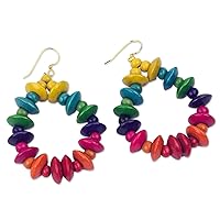 NOVICA Artisan Handmade Wood Dangle Earrings Colorful Fair Trade Beaded from Ghana Multicolor 'Joyous Celebration'