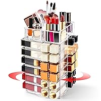 Acrylic Lipstick Tower Holder, 360 Degree Rotating Makeup Cosmetic Lipsticks Organizer with 53 Slots, Spinning Lipgloss Storage Display Stand Holder
