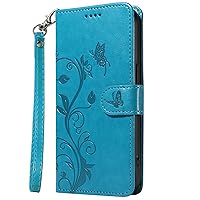 XYX Wallet Case for Samsung A14 5G, PU Leather Flip Protective Phone Case Card Slots Apricot Blossom Tree Case with Wrist Strap for Galaxy A14 5G, Blue