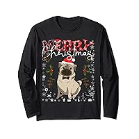 Pug Santa Hat Funny Dog Lovers Retro Family Merry Christmas Long Sleeve T-Shirt