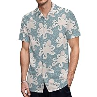 Octopus Hawaiian Shirt for Men Short Sleeve Button Down Summer Tee Shirts Tops