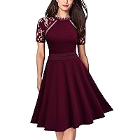 MISSMAY Women's Retro Floral Lace Short Sleeve Cocktail Party Swing A-Line Dress