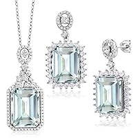 Gem Stone King 925 Sterling Silver Sky Blue Simulated Aquamarine Pendant and Earrings Jewelry Set For Women (21.02 Cttw, Octagon 14X10MM, Gemstone, with 18 Inch Chain)