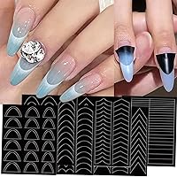 6Pcs French Manicure Strip Edge Auxiliary Nail Stickers - Wavy Line 3D Self -Adhesive DIY Template Nail Art Supplies for Designer Nail Decoration,Nail Tip V-Shaped Stencil DIY Manicure Tools Decor