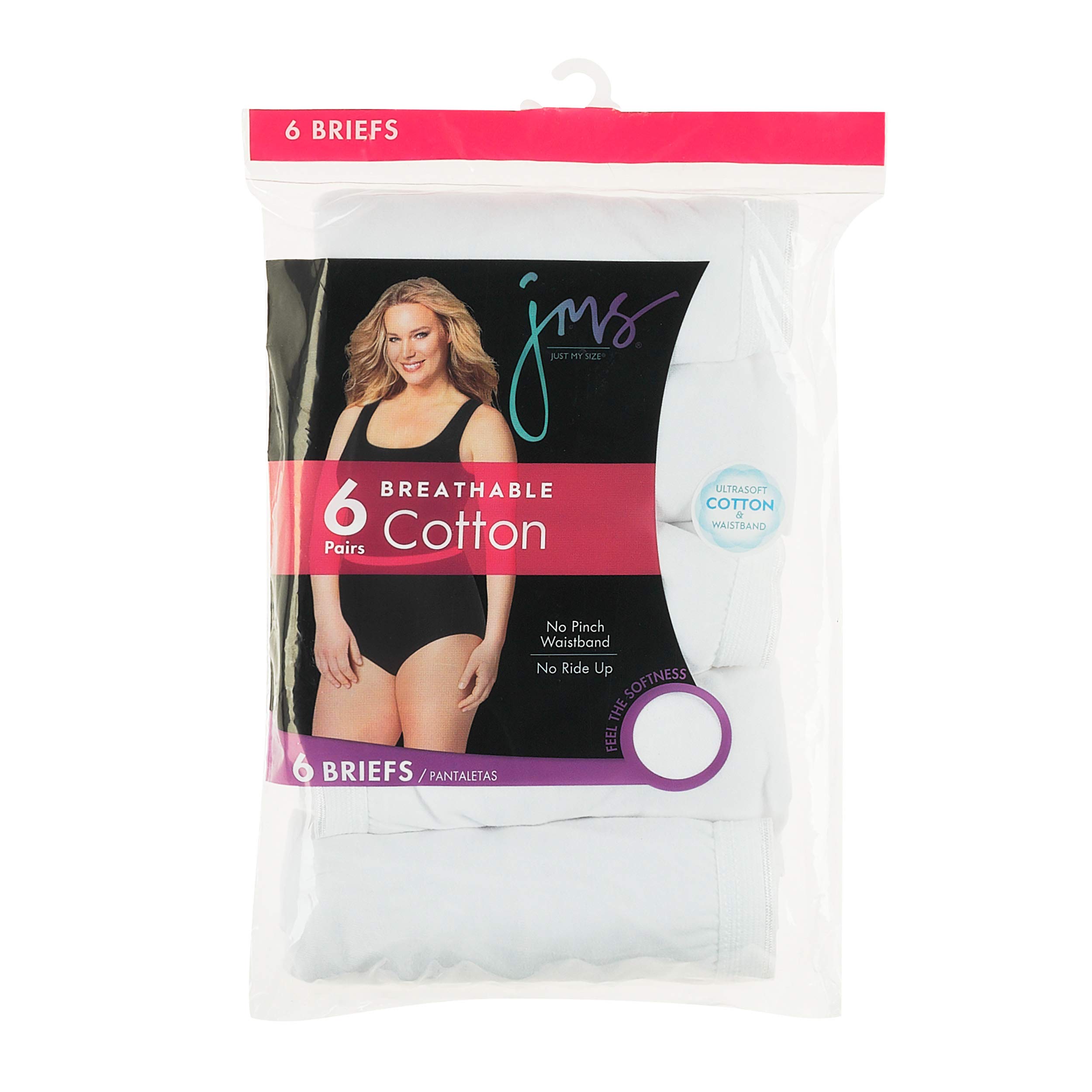 JUST MY SIZE Women's Plus Size Cool Comfort Cotton Brief 6-Pack