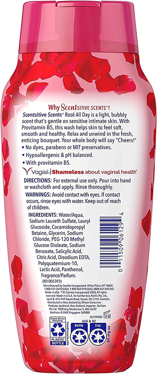 Vagisil Feminine Wash for Intimate Area Hygiene, Scentsitive Scents, pH Balanced and Gynecologist Tested, Rose All Day, 12 oz (Pack of 3)