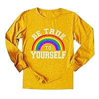 Baseball Tee Shirts Be True to Yourself Rainbow Letter Printed Round Neck Long Sleeved T Shirt Women's Wear Wo