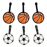 Cool Luggage Tags for Kids, Basketball and Soccer Ball Shaped Identifier Tag for Boys or Girls, Christmas Stocking Stuffers, Pack of 6