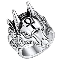 FaithHeart Anubis Rings for Men Women, Sturdy Stainless Steel Jewelry Vintage Ankh Cross Amulet Ring, Delicate Packaging