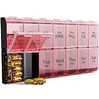 COLORWING AM PM Extra Large Pill Organizer, XL 7 Day Pill Organizer 2 Times a Day, Weekly Daily Pill Case, Day Night Oversized Medicine Box, Vitamin Holder, Big Pill Container (Pink)