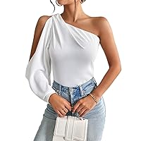 Women's Tops Women's Shirts Sexy Tops for Women One Shoulder Lantern Sleeve Solid Blouse