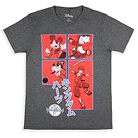 Disney Mens' Kingdom Hearts Characters in Action Grid Kanji T-Shirt