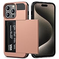 Vofolen Case Compatible with iPhone 15 Pro with Card Holder Dual Layer Shockproof Wallet Phone Case Hidden Card Slot Sliding Protective Hard Shell Back Cover Slim Case for iPhone 15 Pro 6.1'' RoseGold