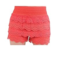 TD Collections Lace Crochet Layered Shorts U.S. Juniors (One Size (S/M), Coral)