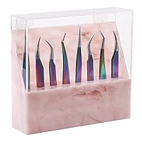 GEMERRY Dust-proof Tweezers Holder Eyelash Extensions Tweezers Stand Holder 8pcs Different Tweezers Acrylic Display Shelf Holder Lash Extension Supplies for Salon Home - Pink