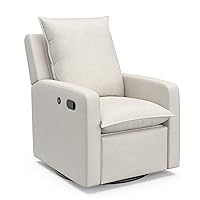 Storkcraft Timeless Reclining Glider (Ivory) -USB Charging Port, 360-Degree Metal Swivel Base, Manual Extending Foot Rest, Supportive Cushions, Durable Fabric