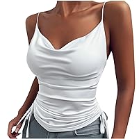 Cami Tops For Women Cropped Sexy Spaghetti Strap Camisole For Women Trendy Ruched Tank Tops Side Drawstring Sling Shirts Summer Tight Cami Top Square Neck Tank Top