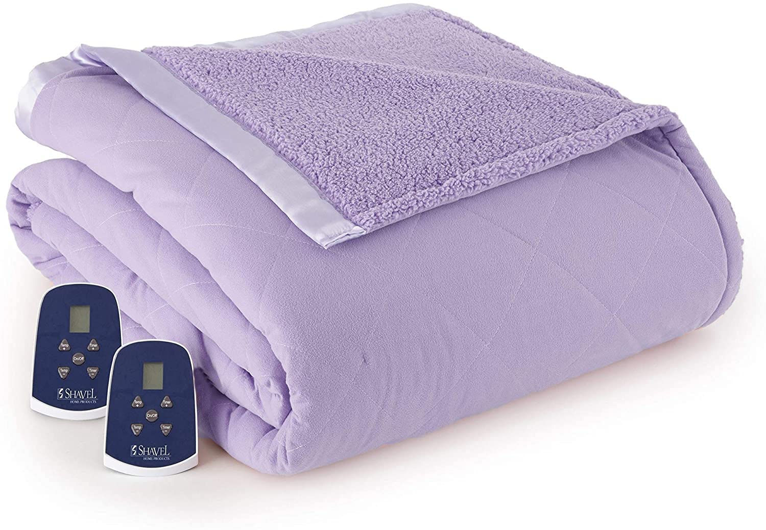 Shavel Home Products Quilted Micro Flannel and Sherpa 6-Layer Heated Electric Blanket, Amethyst, Queen
