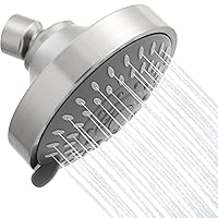 Shower Head, 5 Modes High Pressure Shower Heads for Relaxed Shower Experience, 4.1 Inch Bathroom Fixed Showerhead Even at Low Water Pressure for Powerful Spray, Brushed Nickel