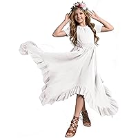 Girls Lace Backless Boho Maxi Swing Dress Flower Girl Dresses for Wedding Party Size 3-14