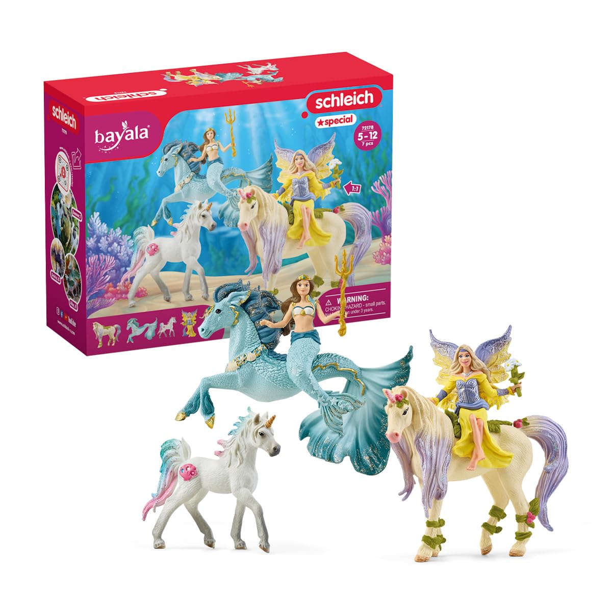 Schleich bayala, 5-Piece Starter Set with Fairy Feya, Mermaid Eyela, and Unicorn Toy Figurines, Ages 5+