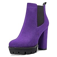Castamere Women High Heel Chunky Block Platform Round Toe Ankle Boots Short Bootie Slip-on Classic Boots