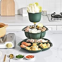 3-Tier Rotable Hot Pot Vegetable Tray, Nested Veggie Platter, Plastic 11 Cell Divided Storage Containers for Party, Serving Appetizers, Relish, Fruit, Snack, Dessert, Charcuterie, Crafting (Green)
