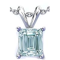 0.70 ct VVS1 Silver Plated Emerald Solitaire Real Moissanite Ice Blue White Pendant