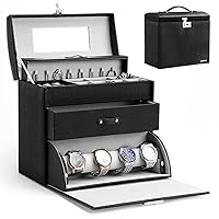 Homde Jewelry Display Box for Men Women Necklace Sunglasses Fully Locking with Watch Hanger Bracelet Holder Mirror