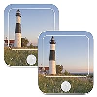 ALAZA Lighthouse Beach Summer Cute Night Lights Plug into Wall -2 Pack, Motion Sensor & Dusk to Dawn Sensor, Adjustable Brightness & Warm White