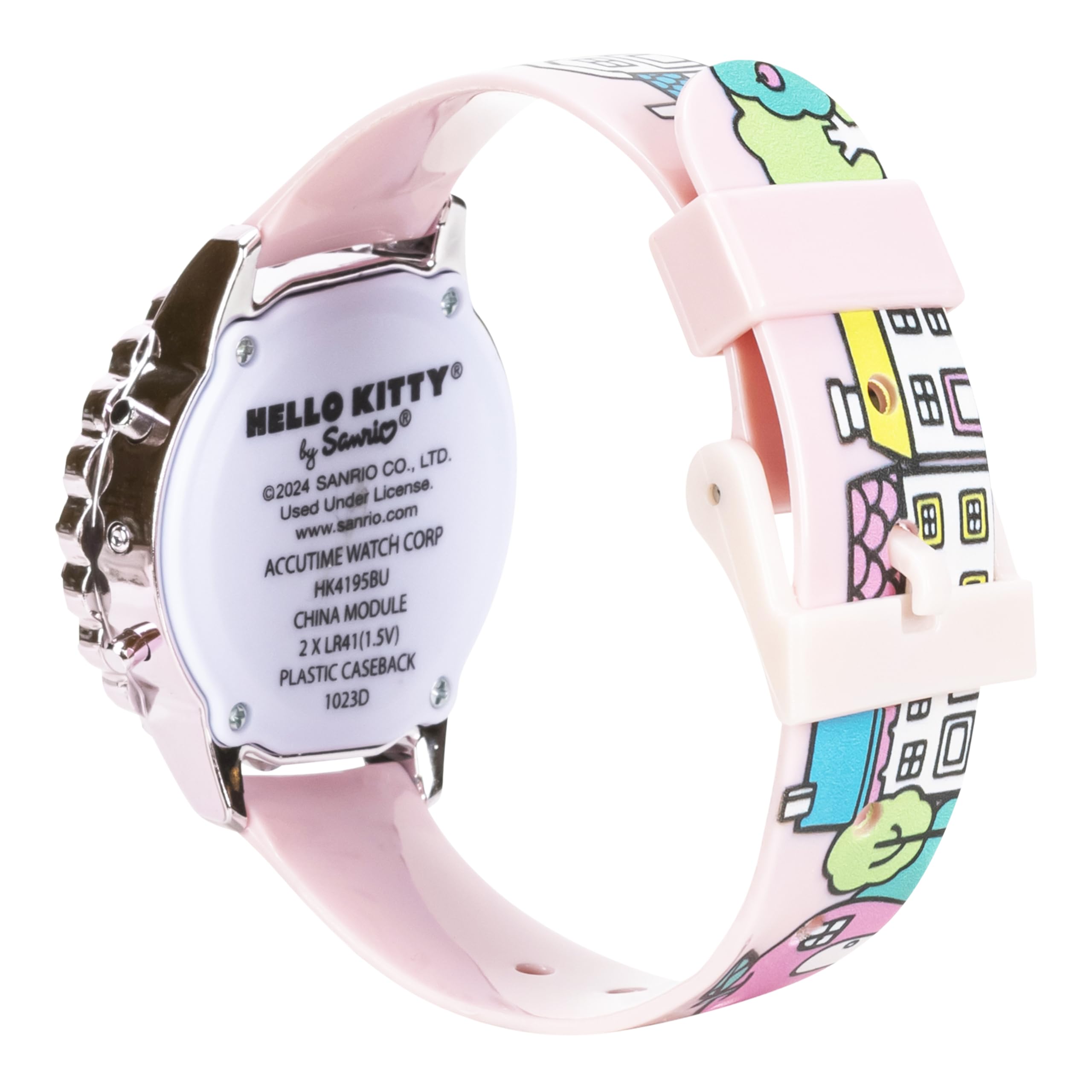 Accutime Hello Kitty Digital LCD Quartz Kids Pink Watch for Girls with Hello Kitty and Friends Pink Band Strap (Model: HK4195AZ)