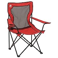 Coleman Broadband Mesh Quad Camping Chair, Cooling Mesh Back with Cup Holder, Adjustable Arm Heights, & Carry Bag; Supports up to 250lbs
