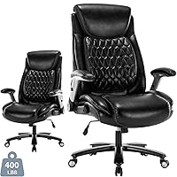 Big and Tall 400lbs Office Chair, Luxury Pu Leather Home Desk Chair-Adjustable Seat Height Padded Armrest and Lumbar Support, Ergonomic Swivel Computer Chair with Wide Seat (Black)