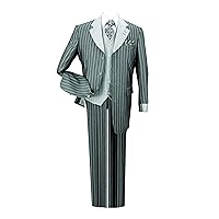 Pinestripe Fashion Suit with Contrast Collar, Cuffs & Vest, 4 Colors