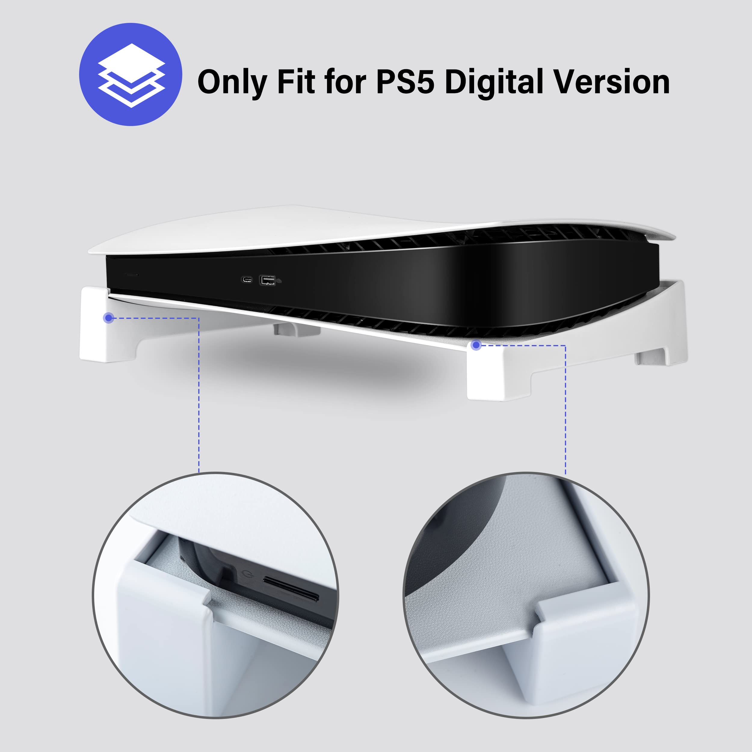 DEVASO PS5 Horizontal Stand, Accessories PS5 Horizontal Stand with 3 Sets of Sticker for Playstation 5 Console(Only for Digital)