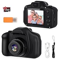 Kids Camera,HD Digital Video Camera,Childrens Toys for 3 4 5 6 7 8 9 10 11 12 Year Old Boys/Girls,Selfie Camera for Kids,Christmas Birthday Gifts with 32GB SD Card (Black)