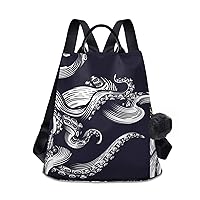 ALAZA Hand Drawn Octopus Animal Navy Blue Backpack Purse for Women Anti Theft Fashion Back Pack Shoulder Bag
