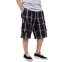 Shaka Wear Men's Cargo Shorts – Casual Plaid Relaxed Loose Fit Elastic Waist Multi Pocket Pants Regular Big S~5XL