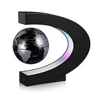 Magnetic Levitation Floating World Map Globe with C Shape Base, Best Business Men Gift, Floating Decoration Black Silver Globe with LED Lights, Fathers Students Teacher Birthday Gift