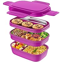 Bento Box Adult Lunch Box,3 Stackable Bento Lunch Containers for Adults, Modern Minimalist Design Bento Box with Utensil Set, Leak-Proof Lunchbox Bento Box for Dining Out, Work, School, Picnic
