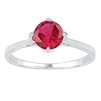 1 Carat (Ctw) Round Created Ruby Solitaire Ring 1 Ctw, Sterling Silver