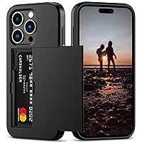 Nvollnoe Compatible with iPhone 15 Pro Case with Card Holder Heavy Duty Protective Dual Layer Shockproof Hidden Card Slot Slim Wallet Phone Cover for Women&Men 6.1 inch(Black)