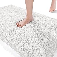 Yimobra Luxury Chenille Bathroom Rug Mat, Extra Soft and Absorbent Shaggy Bath Rugs Non Slip, Machine Wasable Dry, Plush Floor Carpet for Tub, Shower, and Bath Room, 60.2 x 24 Inches, White