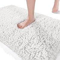 Yimobra Original Shiny Chenille Bath Rug, Soft Shaggy, Premium Non-Slip Bath Mat, Large Size, Super Absorbent and Think, Machine Washable, Luxury Plush Mats for Bathroom (36.2 inch X24 inch, White)