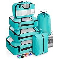 Veken 6 Set Packing Cubes for Suitcases, Travel Essentials for Carry on Luggage, Suitcase Organizer Bags Set for Travel Accessories in 4 Sizes(Extra Large, Large, Medium, Small)，Cyan