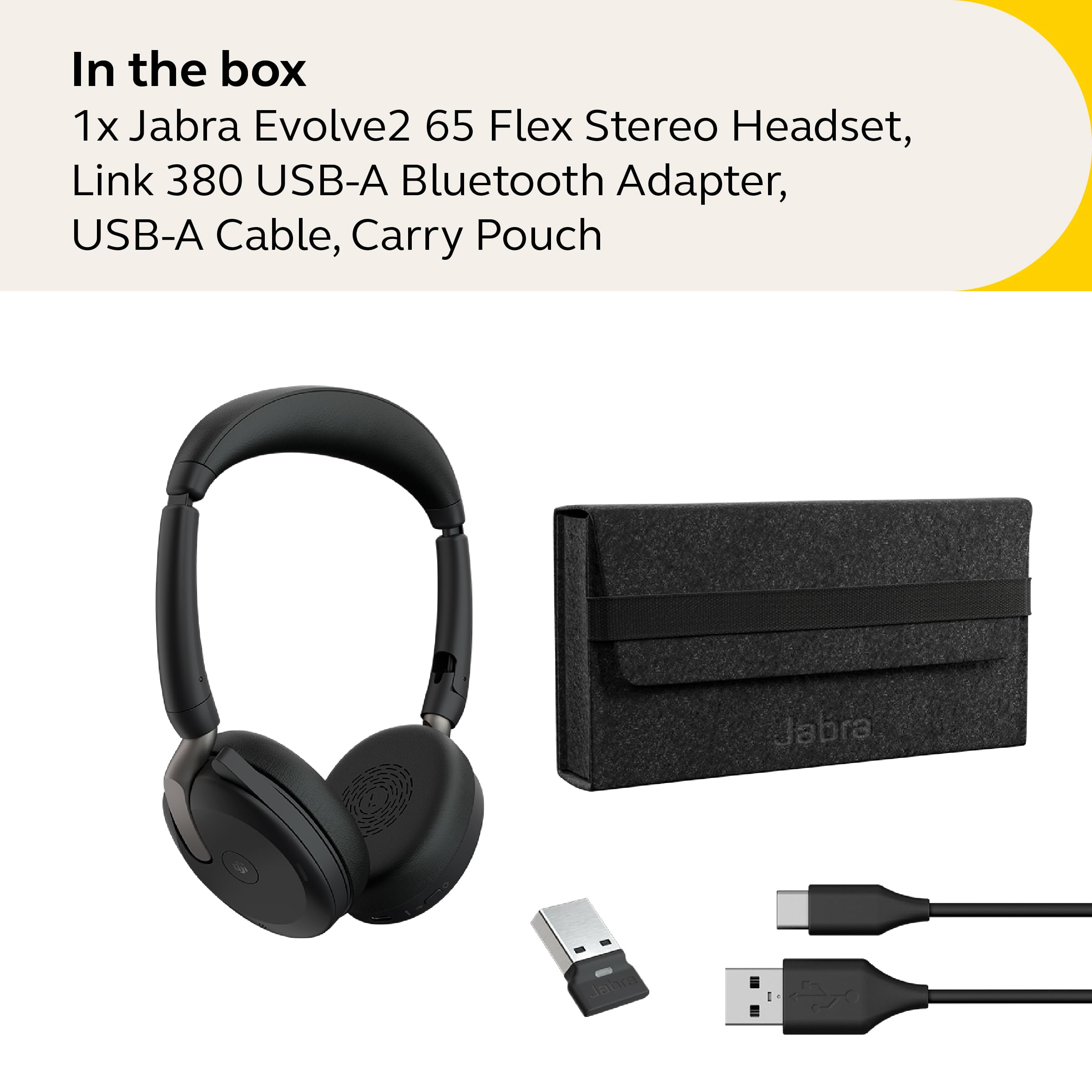 Jabra Evolve2 65 Flex Wireless Stereo Headset - Bluetooth, Noise-Cancelling ClearVoice Technology & Hybrid ANC - Certified for Microsoft Teams - Black