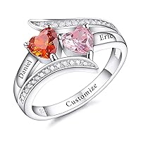 VIBOOS Personalized 925 Sterling Silver Promise Ring Engraving 2/3/4 Names Rings Custom Text with Birthstones for Women Girls Engagement Wedding Set BBF Name Rings Mom Jewelry